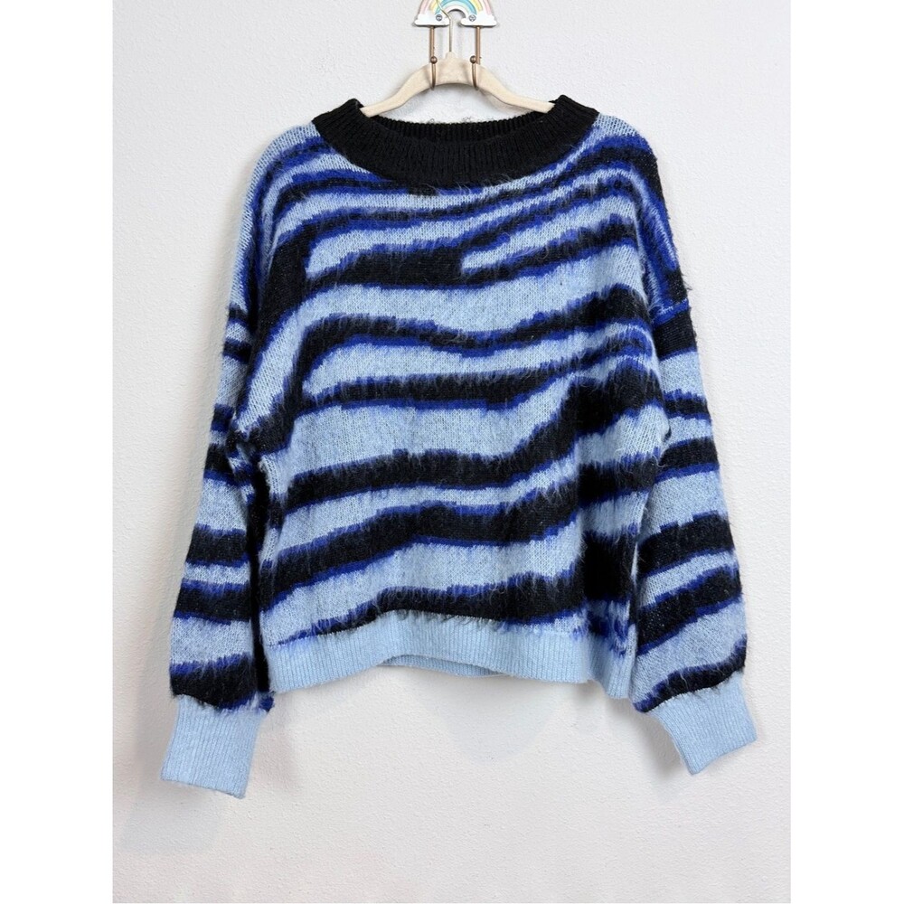 Anthropologie Salma Striped Eyelash Sweater Blue & Black L